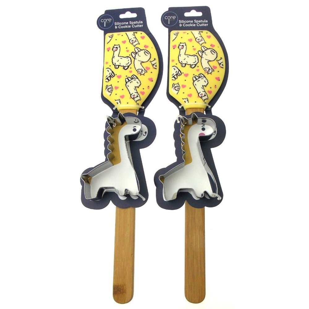 Core Silicone Llama Spatula & Cookie Cutter Set Lot 2 Yellow BPA Free Food Grade